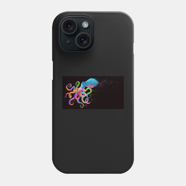 Rainbow Octopus horizontal on black Phone Case by TrevorIrvin