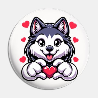 Siberian Husky Dog Heart Valentine_s Day Kids Girls Boys Pin