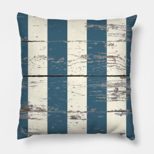 Preppy Woodgrain Beach Nautical Navy Blue and White Stripe Pillow