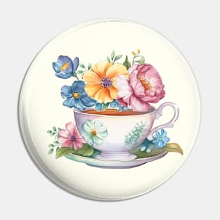 Whimsical Teacup With Flowers Pin