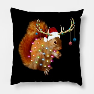 Squirrel Christmas Tree Lights Reindeer Santa Hat Xmas Squirrel Lover Gift Pillow