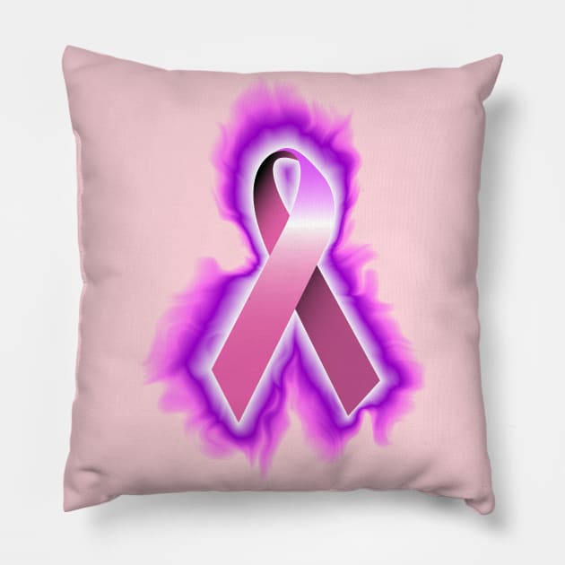 pink breast cancer ribbon Pillow by DrewskiDesignz