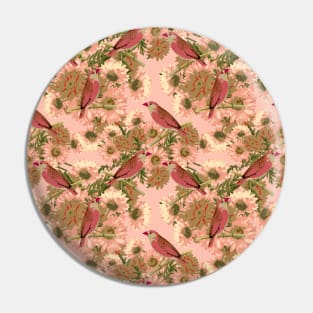 Pink Birds and Florals Pin