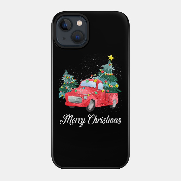 Vintage Red Truck With Merry Christmas Tree - Red Truck - Phone Case