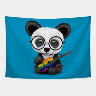 Baby Panda Playing Rainbow Flag Guitar Tapestry