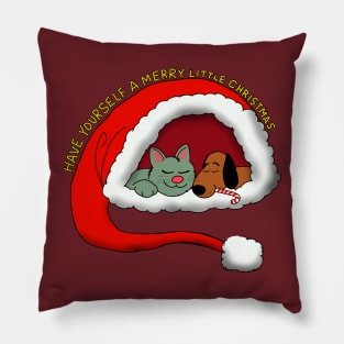 Merry Christmas puppy kitty Pillow