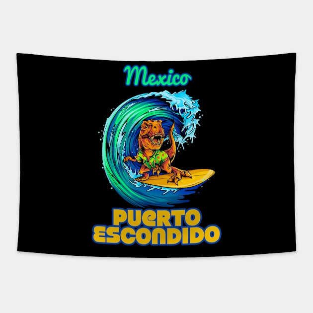 Puerto Escondido Mexico dinosaur surfing Tapestry by LiquidLine