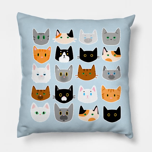 Cute Cats Pattern Calico, Tabby, Tuxedo, Ginger and Others Pillow by SusanaDesigns