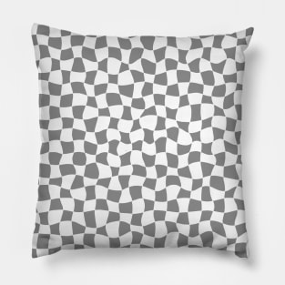 Warped Checkerboard, White and Grey Pillow