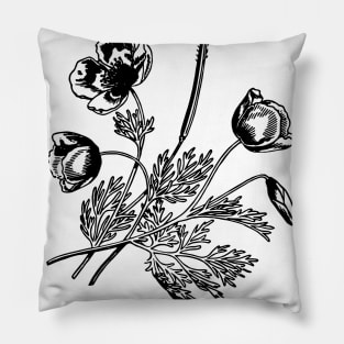 black flower leaf line art design Pillow