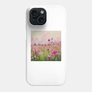 Open pink watercolor flower field Phone Case