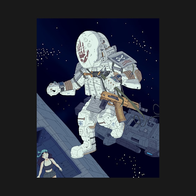 Astronaut, zero G Space pirate raid. by JJadx