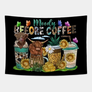 Funny Moody Before Coffee Quote Western Cow Cool Coffee Tapestry