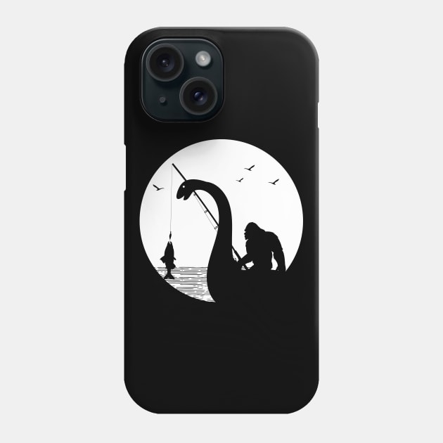 Bigfoot Riding Loch Ness Monster Sasquatch Fishing Phone Case by Tesszero