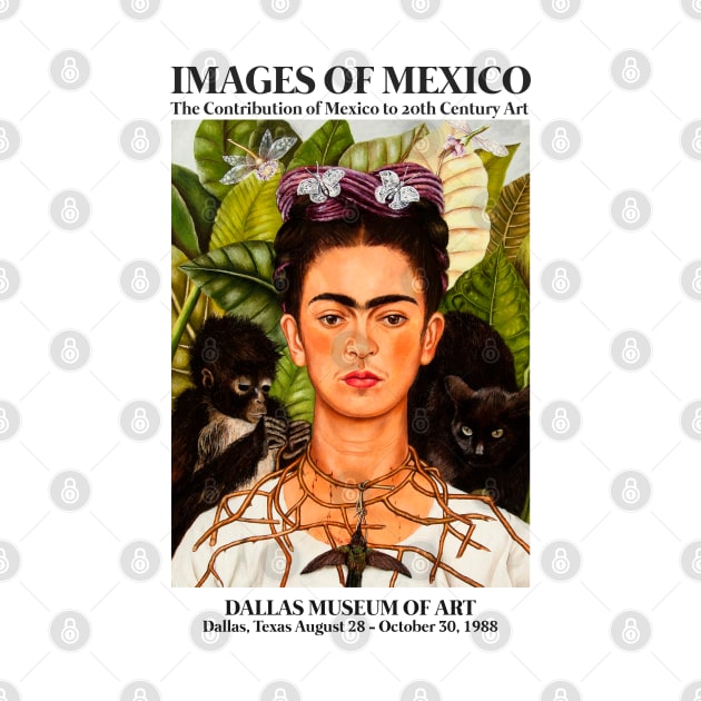 Frida Kahlo Exhibition Art Poster - "Self-Portrait with Thorn Necklace and Hummingbird" 1988 by notalizard