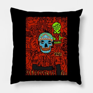 MaleMask NFT with MexicanEye Color and DarkSkin Color - Doodle Style Pillow