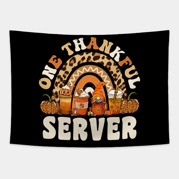 One Thankful Server Thanksgiving Rainbow Leopard Fall Gift Tapestry by qwertydesigns