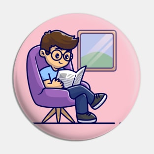 Man Reading Newspaper On Sofa Cartoon Pin