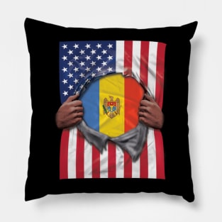 Moldova Flag American Flag Ripped - Gift for Moldovan From Moldova Pillow