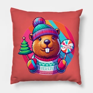 Funny Beavers Christmas Pillow