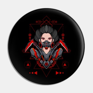 Cyber Geisha: Futuristic Robot Geisha Illustration Pin