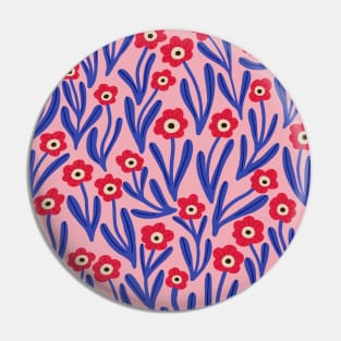 Cute minimalist ditsy flowers in pink, red and blue Pin