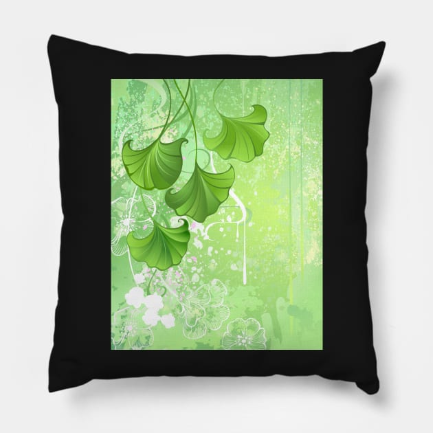 Background with spring green leaves Pillow by Blackmoon9