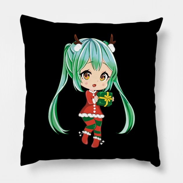 Cute Christmas Anime Girl Pillow by Shadowisper