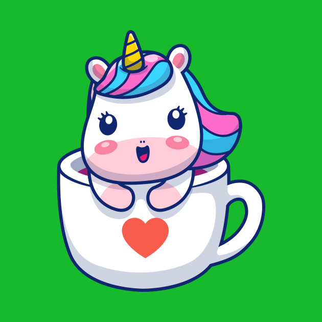 Cute Unicorn In Mug Heart Cartoon by Catalyst Labs