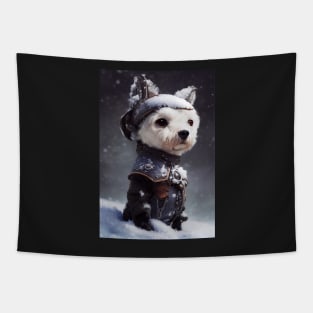 Adorable dog in the snow Tapestry