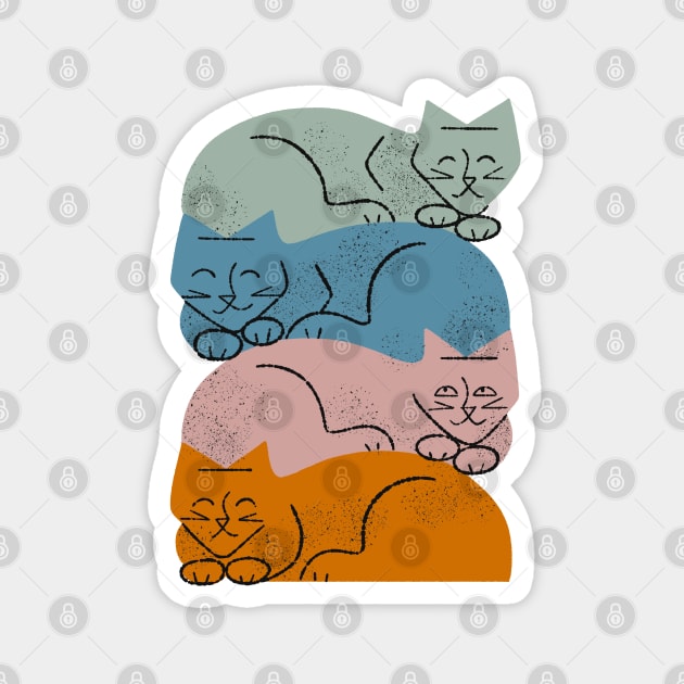 Four Cat Pile Magnet by Renea L Thull