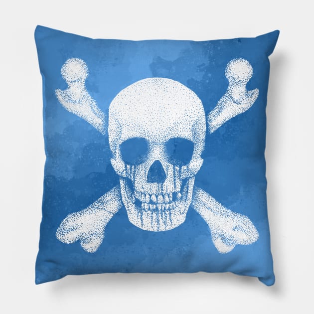 Jolly Roger Pirate Skull Blue Watercolour Pillow by GAz