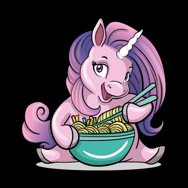 Kawaii Baby Unicorn Eating Ramen Noodles by LetsBeginDesigns