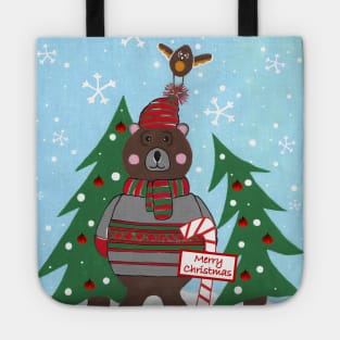 Christmas Bear Funny Merry Beary Xmas Acrylic Painting Tote