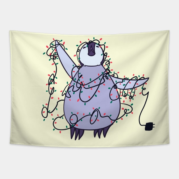 Penguin With Lights Tapestry by AlexTal