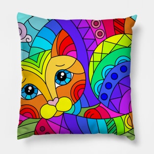 Cute Cat Stained Glass Pattern Design Pillow