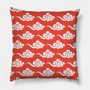 Chinese Clouds Pattern on Red Background Pillow