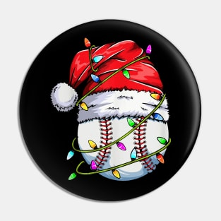 Baseball Santa Hat Snowman Christmas Lights Funny Xmas Squad Pin