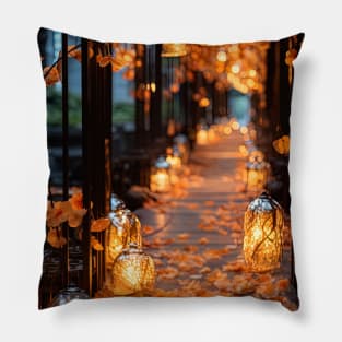 street full of magical lamps Pillow