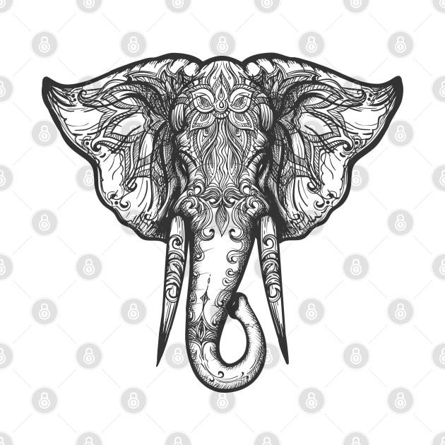 Elephant Head Zentangle Illustration by devaleta