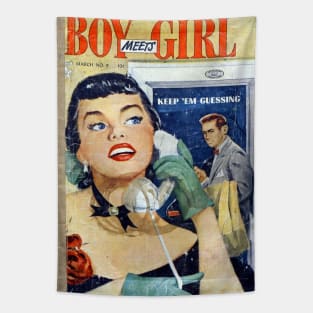 Vintage Romance Comic Book Cover - Boy Meets Girl Tapestry