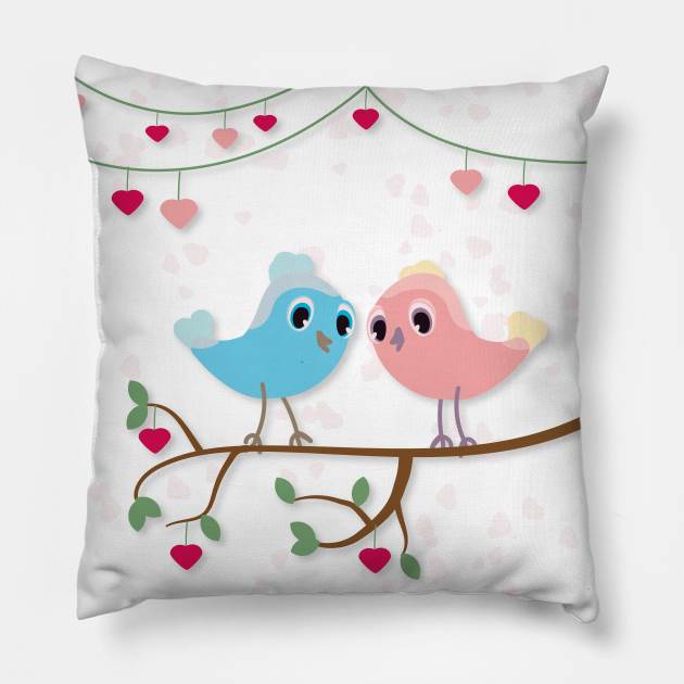 Love birds sitting on tree branch Pillow by Montanescu