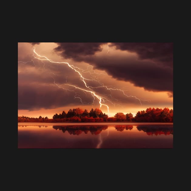 Autumn Lake Lightning Strikes by Unwind-Art-Work