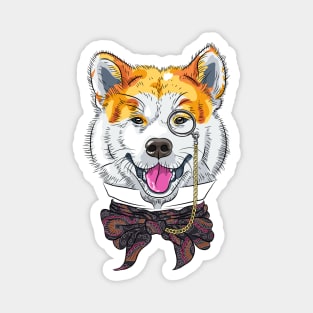 Funny cartoon hipster dog Akita Inu Magnet