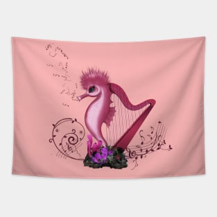 Wonderful harp with little seahorse Tapestry