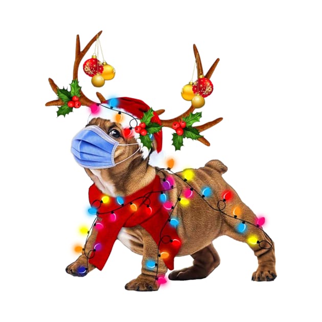 Bulldog Reindeer With Face Mask Christmas Light Funny by WoowyStore
