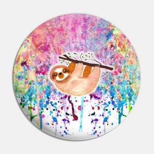 Watercolor Sloth - Rainbow Paint Pin