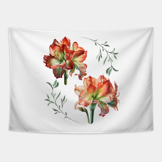 Amaryllis Blooms Tapestry by CeeGunn