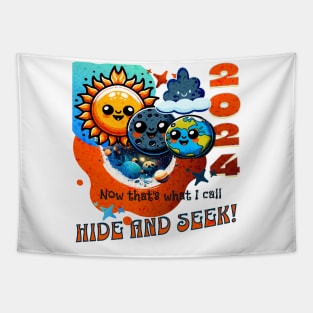 Cute Kids Solar Eclipse Hide and Seek Tapestry