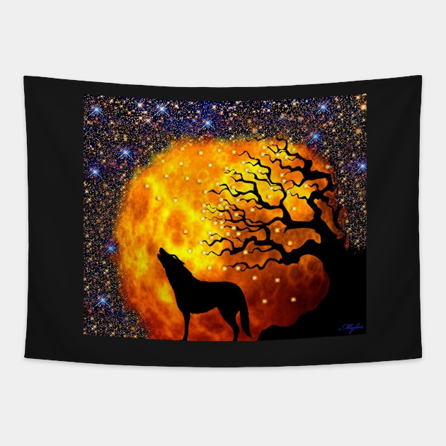 WOLF ENCOUNTER Tapestry by Overthetopsm